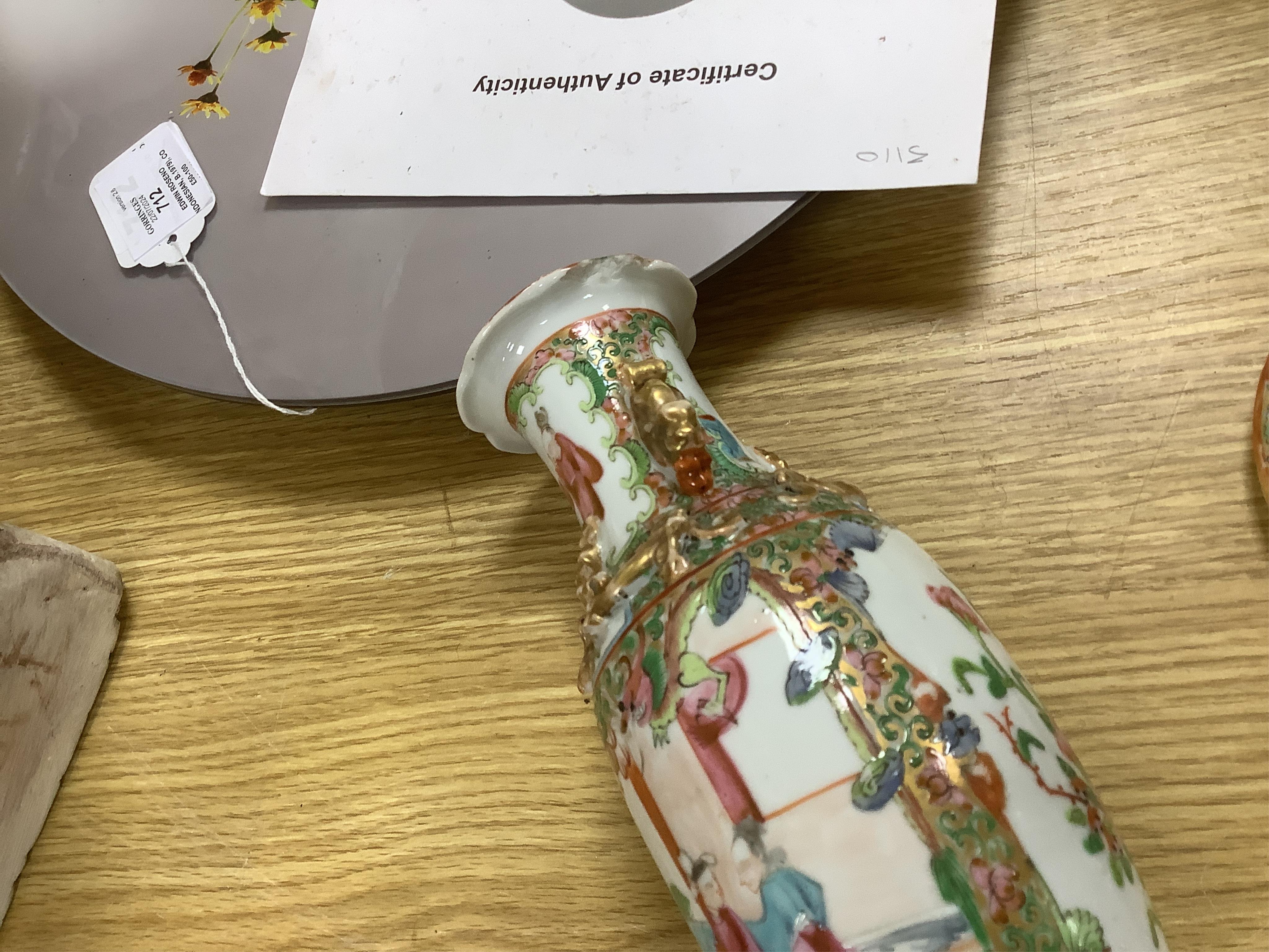 A group of 19th century and later Chinese famille rose porcelain vases and teapots, tallest 39cm high. Condition - poor